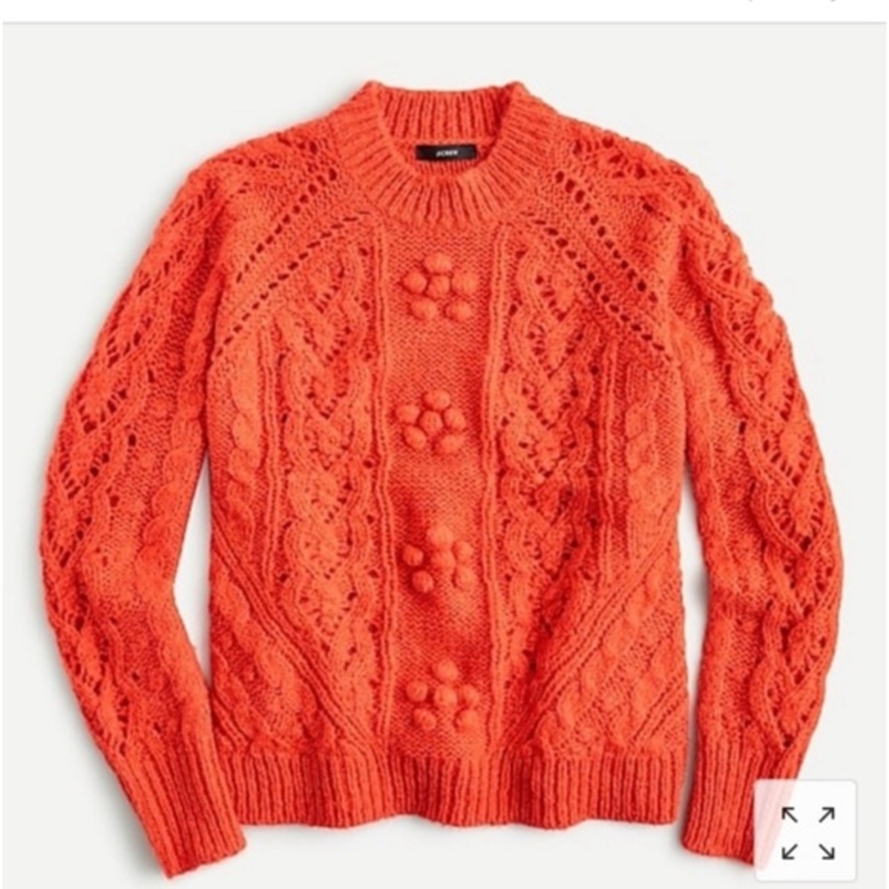 NWT J. Crew Cable-knit Pointelle Alpaca Blend Sweater w Popcorn Flowers sz XS SM